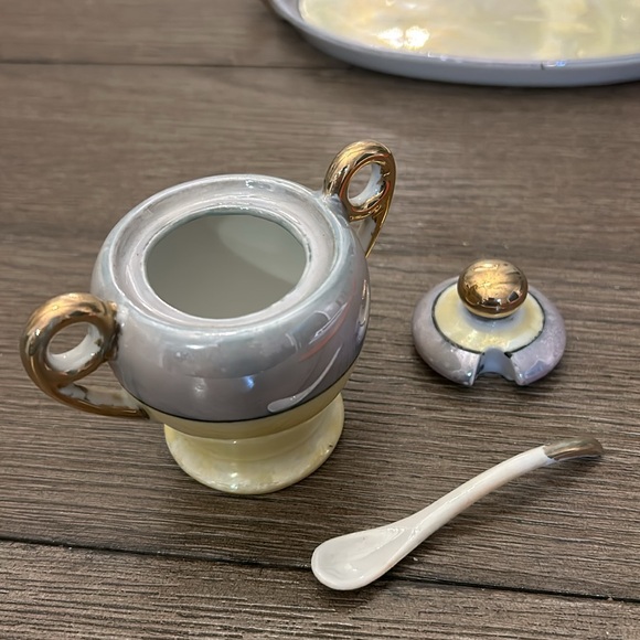 Vintage luster ware Japan condiment set on tray very good condition crown mark - Picture 10 of 14